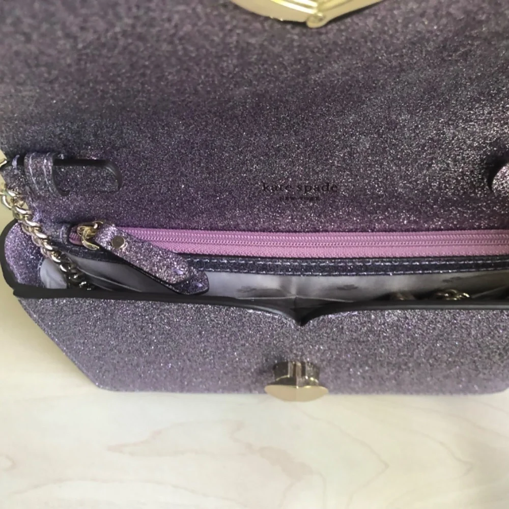 New Kate Spade Lilac Shimmer Crossbody Bag w/ Heart Closure & Kate Spade Clutch - Picture 4 of 11